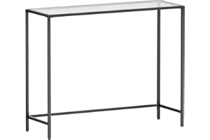VASAGLE Console Table, Entrance Table, Sofa End, Tempered Glass Table Top, Easy Assembly, Adjustable Legs, for Living Room, Entryway, Corridor, Ink Black, Transparent LGT026B01
