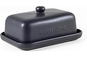 Hanseküche Maselniczka ceramiczna (250 g) – wysokiej jakości miska na masło o szlachetnym wzornictwie, dzwonek, masło, nadaje się do mycia w zmywarce, czarna, 13 x 8 x 5 cm
