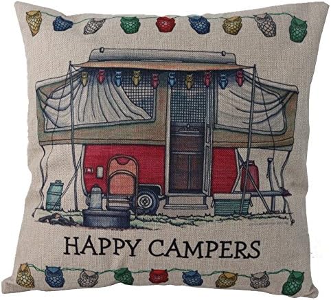 Printed Cotton Linen Square Happy Campers Pattern The campers gifts Sofa Simple Cushion Pillow Cover Cases 18x18 Inches Birthday Gift Fathers Day Gifts