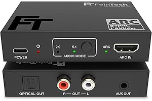 FeinTech AX130 HDMI ARC Audio Adapter für TV mit Lautstärke-Steuerung, gleichzeitige Audioausgabe über Toslink Cinch AUX
