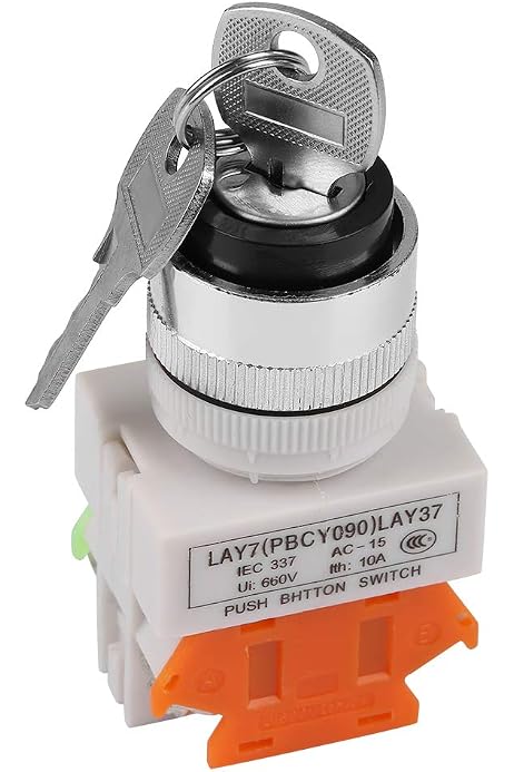 Interrupteur à Clé 3 Positions LAY37-20Y - 220V 5A - Trou Montage 22mm - Avec 2 Clés