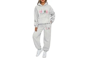 Udbeksid Weihnachten Druck Trainingsanzug Damen Jogginganzug 2 Teiliges Set Kapuze Sweatshirt und Jogginghose Weihnachtsoutfit Sportanzug Freizeit Outfit Hoodie Hose Hausanzug Sport Bequeme Tracksuit