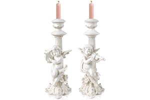 QLFJ-FURDEC Portacandele a forma di angelo, 1 paio di candelabri, in resina, colonne greche, portacandele a colonna alta, candela scultorea per decorazione domestica, matrimonio, Natale (alto)
