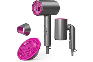 AROEVE Foldable Ionic Hair Dryer 1800W Professional Blow Dryer with 2 Speed 3 Heat, Cool Shot, Diffuser & Concentrator, Travel Hairdryer for Women & Men - Light Gray