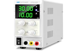 SKY TOPPOWER DC Power Supply Adjustable 0-30V 0-10A 4-Digital High Precision with Alligator Leads DC Power Supply Regulated for Lab Teaching,DIY and Electronic Repair