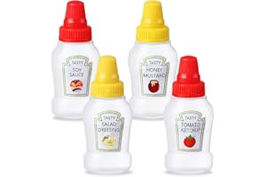 ISOI Lot de 4 mini récipients à sauce, 25 ml, pour ketchup/miel/sauce soja/salade, mini bouteilles compressibles à condiments, distributeur de vinaigrette portable avec bouchon à vis