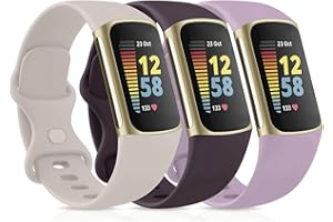 Vancle 3PACK Armbands für Fitbit Charge 5 Armband Fitbit Charge 6 Armband Damen Herren,Silikon Sport Weiches Ersatzarmband Uhrenarmband für Fitbit Charge 6/5(L,Dunkelviolett/Starlight/Hellviolett)