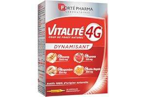 Forté Pharma - Vitalité 4G Dynamisant | Coup de fouet naturel | Complément Alimentaire Energie immédiate - Ginseng, Gingembre, Guarana et Gelée Royale | 20 ampoules = 20 jours