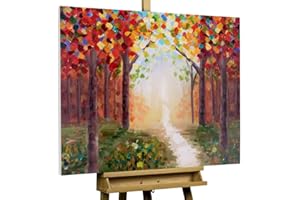 KunstLoft Leinwandbild | 100% HANDGEMALT | 100x75cm | Gemälde 'Creative Walk' | Wald & Bäume | Bunt | Wandbild Wohnzimmer