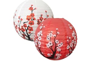 Surwin Lanternes Papier Chinois Lot de 6 Japonais Cerisiers en Fleurs Ronde Lanternes Papier Abat-Jour Decorative pour Mariages Anniversaires Fête et Festival (30cm,Blanc x5 +Rouge x5)