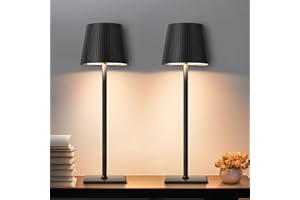 Riokko Dimmbare led akku tischleuchte mit 5200mAh, Tischleuchte Kabellos Touch Dimmbar 3 Farbtemperatur Aluminium Outdoor Tischlampe IP54 wasserdicht für Restaurant, Schlafzimmer (2 Stück Schwarz)