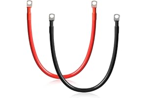 SWAWIS 2 Piezas Cable Bateria Coche M8 50cm Cable 25mm² Cable de Batería 12V/24V con Terminales de Anillo para Solar Moto Cable de Batería de Coche a Tierra, Negro + Rojo