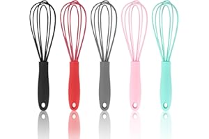 Fzyisw Schneebesen Set 5 Stück - Silikon und Edelstahl Klein für Mischen, Eiern, Aufschäumen - 5 Farben