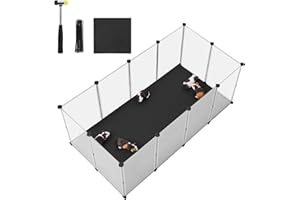 SONGMICS Pet Playpen with Floor, Removable Oxford Fabric Mat, Small Animal Enclosure, DIY Plastic Cage, Indoor Run for Hamsters, Rabbits, Hedgehogs, Guinea Pigs, 145 x 73 x 57 cm, White LPC013W01