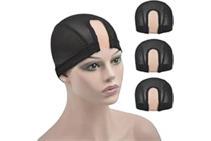 YTBYT 3 pièces Mesh Dôme U partie Perruque Chapeau de avec filet en dentelle pour la Fixer de perruques (Noir M)