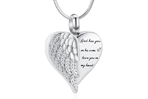 Minicremation Cremation Jewelry for Ashes Heart Urn Necklace Pendants Ashes for Women Men Keepsake Memorial Angel Wing with Charm Heart for Loved Ones