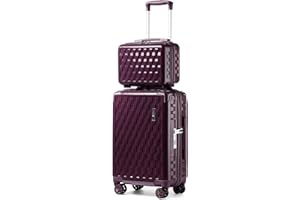 Sea choice Valise Cabine Lot de 2 Ensemble de Bagages avec Vanity Case Rigide Legere pour Bagage à Main ABS+PC à 8 Roues Sets de Bagages 55cm avec Fermeture éclair et Serrure TSA,JUNYAO Violet