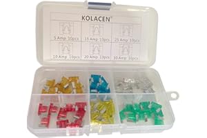 KOLACEN Automotive Car Truck Low-profile Mini Blade Type Fuse Assorted Kit 5 10 15 20 25 30Amp (Pack of 60)