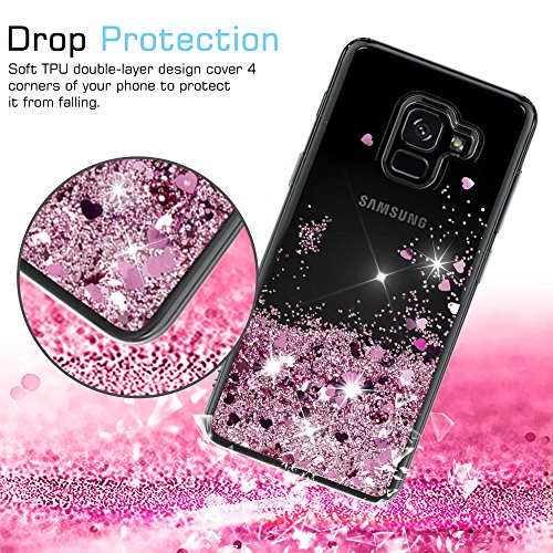 Cover Samsung Galaxy A8 2018 Custodia,Cover Samsung Galaxy A5 2018 Custodia Brillantini Trasparente,LeYi il Originale Glitter Morbido Silicone TPU Bumper Telefoni Telefono Cellulari Smartphone Protezione Cover ,Adesiva Carino SplendÃ¨nte LÃ¬quido Sabbie Mobili Protettiva Cellulare Astuccio Cover Rigida Guscio con Pellicola Proteggi Schermo per Samsung Galaxy A8 2018 / A5 2018 Telefonino Donna ZX Rose gold Rosa