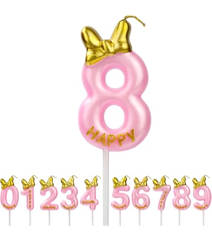 Goldfarbene Geburtstagskerze Zahl 8 – Mit 3D-Krone, 8 Stück, Für Kuchen, Partydeko Zum 8. Geburtstag