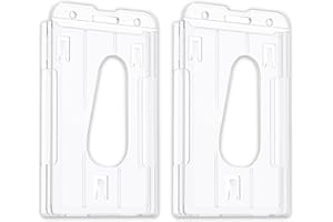 Jinpojun 2 Pack Badge Holder con Ranura para el Pulgar, Porta Tarjetas Identificativas Vertical de 2 Tarjetas para Tarjeta de Identificación y de Estudiante, Funda Protectora de PC Transparente Dura