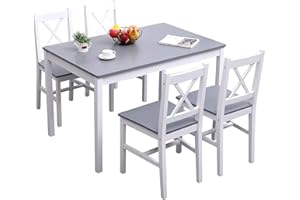 SDHYL Set da tavolo e 4 sedie da pranzo con sedie, set di 5 mobili da cucina in legno di pino grigio bianco, 023-BG