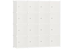 SONGMICS Meuble de Rangement Modulable, 16 Cubes, Étagère en Plastique, avec Portes, pour Vêtements, Chaussures, Livres, Assemblage Facile, Blanc Crème LPC443W01