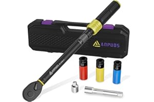ANPUDS Llave Dinamométrica 1/2'', 20-220Nm, Precisión de ±3%, 6 Piezas Llave Dinamométrica Set con 125mm Extensión, 3/8" Adaptador, 3 Llaves de Vaso 17mm, 19mm, 21mm, para Coche Reemplazar Neumáticos