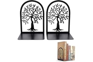 EPROICKS Serre-Livres, Mini Porte Livre, Séparateur Livre Arbre de Vie en Metal, pour Décoration Bureau, Enfants, Écoles, Design, CD, Librairie Étagère à Livres, Noir 1 Paires