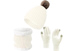 MAZELIKEHOOD Hat Scarf Gloves Set for Women 3Pcs Warm Knitted Beanie Hat Gloves Winter Ladies Scarf Neck Warmer 3 in 1 Cold Weather Set