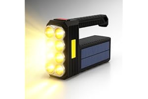 VELLICHOR EUROPE Mega Power 8 LED Solar Handheld Torch - Super Bright Rechargeable Portable Flashlight - Powerful work equipment - Bright light for camping home work use Emergency lamp - indoor or outdoor spotlight