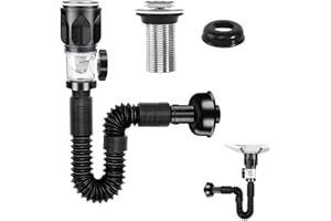 DELAESI Kit di Scarico Lavandino Bagno Kit Scarico Antiodore con Flessibile Tubo Scarico Lavandino e Filtro Pop-Up Tappi di Scarico Tubo Scarico Lavandino Allungabile Piletta Lavabo per Bagno e Cucina