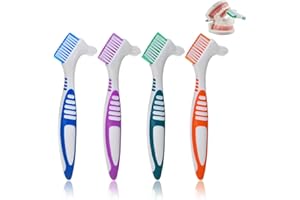 QTKSCEADLNCE 4 Pcs Cepillo para Dentaduras Postizas, Cepillos de Prótesis de Cabeza de Doble Cerda Limpieza de Dentaduras Postizas con Cerdas Multicapa y Mango de Goma Ergonómico para Cuidado Dentaduras Postizas