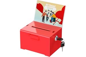 Uniclife Scatola per donazioni in acrilico con serratura e porta cartelli, scatola rossa con slot in plastica, contenitore per suggerimenti, contenitore per contanti, per raccolta fondi, votazione