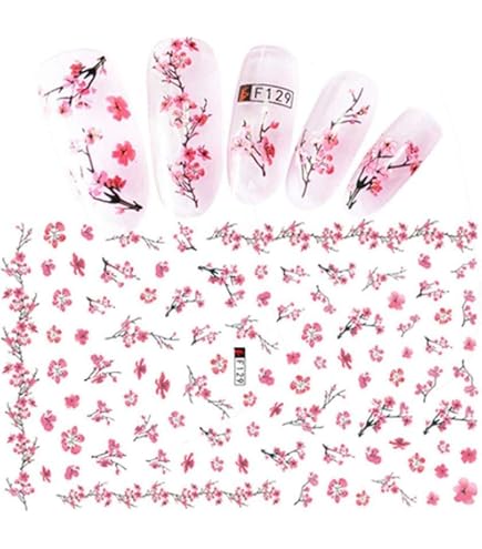 8 Blatt Nagelaufkleber Mit 3D-Blumen – Rosa Blumen-Design, Selbstklebend, Für Fingernägel, Einfach Anzubringen