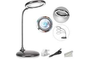LED Magnifying Lamp, ZHSX Large Hands Free Magnifying Glass with Light and Stand for Reading Hobbies Artist Craft - Grey