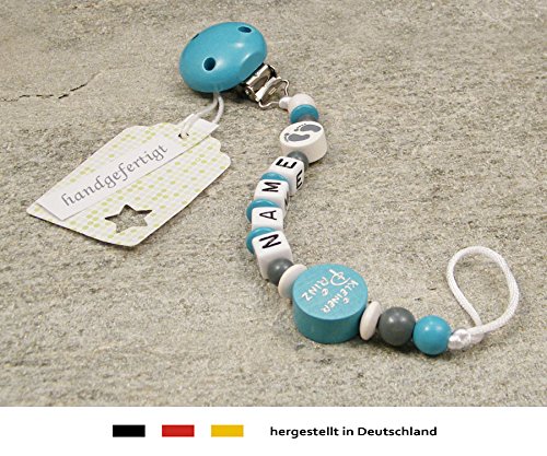 Baby SCHNULLERKETTE mit NAMEN | Schnullerhalter mit Wunschnamen – Jungen Motiv „kleiner Prinz“ in türkis - 2