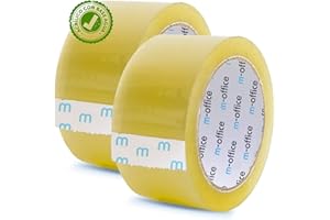 m-office Cinta Adhesiva Transparente, Cinta de Embalar Adhesiva para Embalaje de Cajas, Envíos, Mudanzas y Manualidades, Precinto Transparente Seguro y Resistente (48mmx66m, x2)