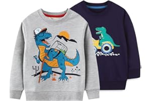 LENGENDER Sweatshirts Bébé Garçon Pulls Enfant Coton Casual Manches Longues Col Rond Tops Cartoon Dinosaure Motif Automne Hiver Vetements 2-8 Ans
