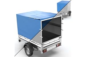 Tarpofix® Bâche de remorque Haute 208 x 114 x 90 cm & Corde de bâche - Bâche de remorque Durable PVC Robuste - Bâche de Couverture idéale pour Divers modèles de remorques de 750kg