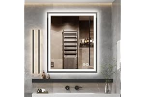 Ratsamee Bathroom Mirror with LED Lights,400 * 600 MM Illuminated Frontlit Wall Mounted Vanity Mirror Dimmable Switch 3 Colors