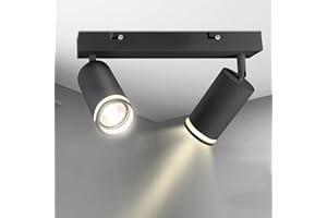 Karyoosi Lampada Faretti da Soffitto LED Orientabili, Faretti da Parete Interno Nero, 2 Fiamme GU10 Faretti Soffitto, per Soggiorno, Camera da Letto, Cucina, Senza Lampadina GU10, Nero Opaco