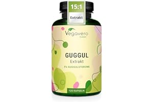 ‎VEGAVERO Guggul Kapseln Ayurveda | Premium: 500 mg Extrakt (15:1) - 5% Guggulsterone | Rohstoff aus Indien | Laborgeprüft | 120 Stück | Vegan - ohne Zusatzstoffe | Deutsche Produktion von Vegavero