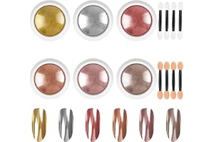 LOPHE Chrome Nail Powder, 6 stycken glitternagelpulverset, metalliskt, reflekterande krom-nagelpulver, holografiskt krompulve