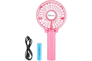 iEGrow Handventilator Tragbarer Mini Ventilatoren USB Wiederaufladbarer [4-11 Betriebsstunden] 3 Geschwindigkeiten Aufladbarem Batterie für Reisen Zuhause(Pink)