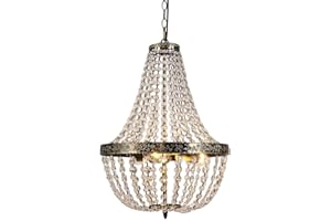 FIRVRE Lampada a sospensione in cristallo a 3 luci Illuminazione a soffitto in bronzo antico Loft Lampadario di campagna francese Piccolo lampadario shabby chic per soggiorno e camera da letto