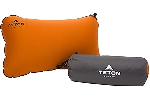 TETON Sports ComfortLite Self-Inflating Pillow; Support Your Neck and Travel Comfortably; Take it on the Airplane, in the Car, Backpacking, and Camping; Washable; Stuff Sack Included