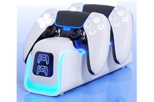 COCUBAL PS5 Controller Charger,Playstation 5 Charging Dock for Dualsense Edge with 6 LED & RGB Mode,Overcharge Protection Fast Controller Charging Station Stand Skin protector sets with Cable for Game Console