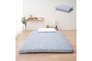 EMOOR Foldable Hybrid Futon Mattress, High-Resilience Urethane Foam 150N with Washable Padded Cover, Single, Tatami Floor Sleeping Mat Pad Topper, Gray