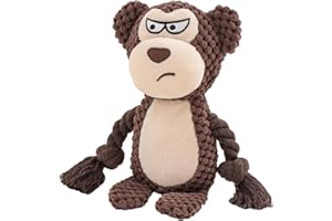 TONYFY Hundespielzeug, Hund Quietschspielzeug mit Knitterpapier, Plüschtier Hund Plüsch Kauspielzeug, Baumwollseil interaktives Spielzeug für Welpen, kleine, mittlere Hunde (Brauner AFFE)